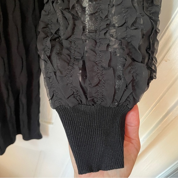 Nanette Lepore Black Ruffle Sleeve Sweater Dress Sz Small - Picture 4 of 12